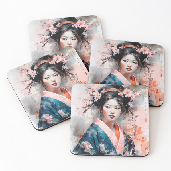 Artikelvorschau, Japanisch, Maiko, Haiku, Geisha, Porträt, Aquarell, Malerei, Geiko, Japan, Nihonga, Sumi-e, Kimono, Sakura, Blumen, Kirschblüte entworfen und verkauft von KsaveraArt.