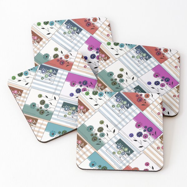 Item preview, Folklore floral patchwork in turquoise and brown tones designed and sold by fuzzyfox.