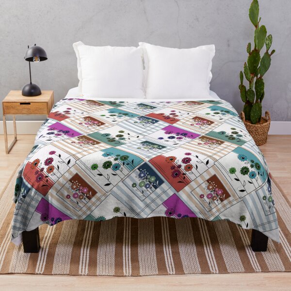 Item preview, Folklore floral patchwork in turquoise and brown tones designed and sold by fuzzyfox.