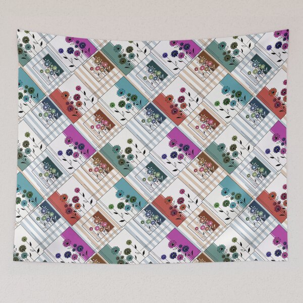 Item preview, Folklore floral patchwork in turquoise and brown tones designed and sold by fuzzyfox.