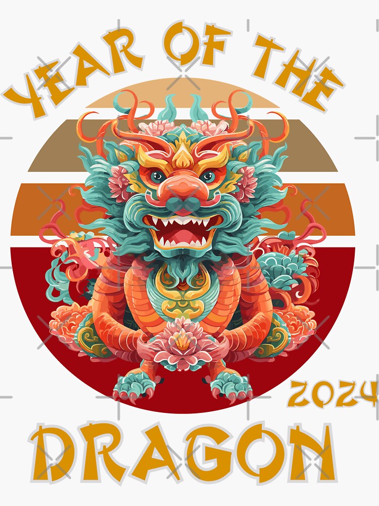 Sticker for Sale avec l'œuvre « Année du Dragon 2024 Nouvel An Chinois  Calendrier Zodiaque ou Lunaire » de l'artiste elvisg03