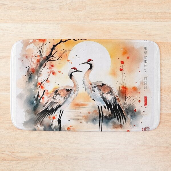 Item preview, Japanese, crane, haiku, geisha, sunset, watercolor, painting, sunrise, japan, nihonga, sumi-e, zen, sakura, floral, cherry blossom designed and sold by KsaveraArt.