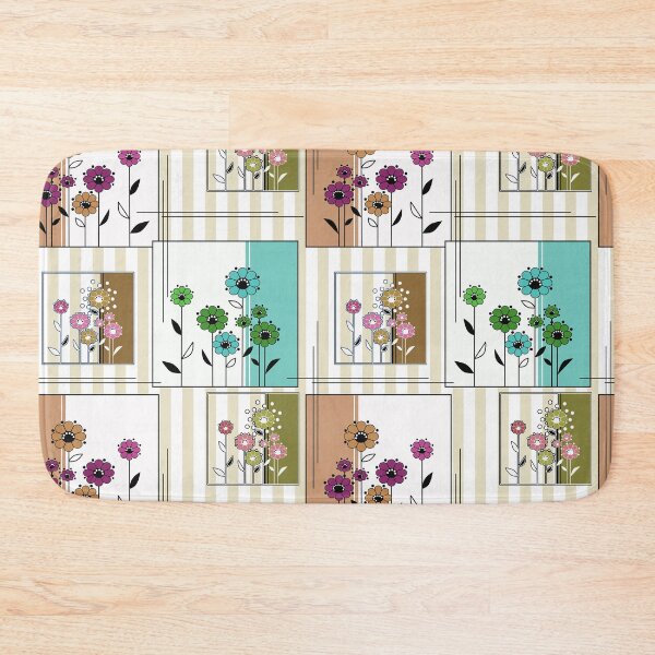 Item preview, Folklore floral patchwork in turquoise and brown tones designed and sold by fuzzyfox.