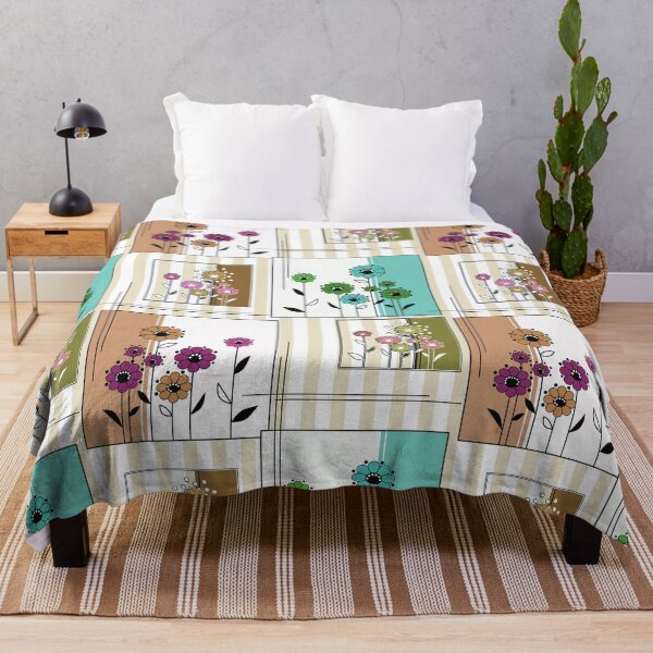 Item preview, Folklore floral patchwork in turquoise and brown tones designed and sold by fuzzyfox.