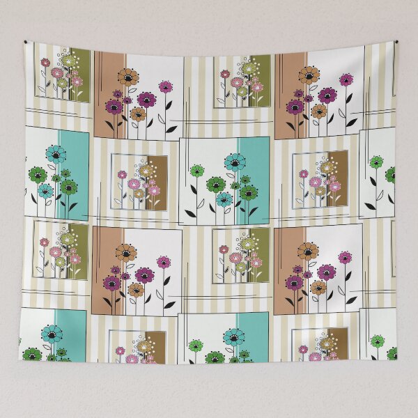Item preview, Folklore floral patchwork in turquoise and brown tones designed and sold by fuzzyfox.