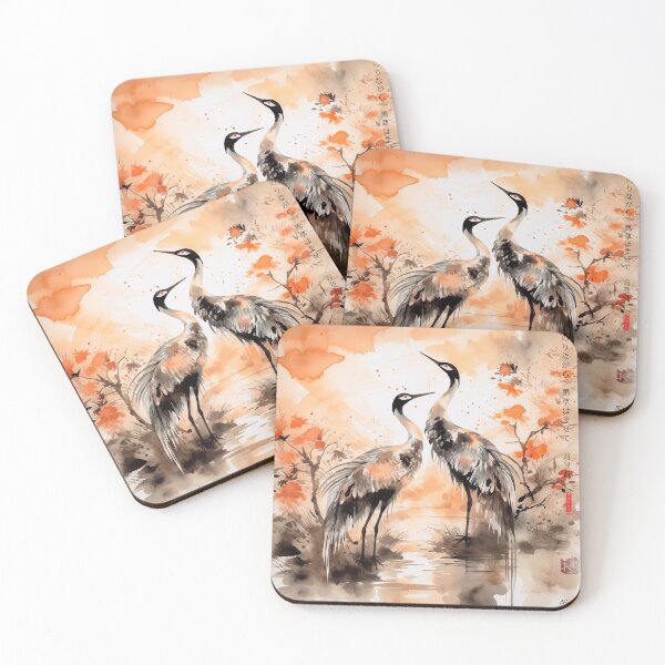 Item preview, Japanese, crane, haiku, geisha, sunset, watercolor, painting, sunrise, japan, nihonga, sumi-e, zen, sakura, floral, cherry blossom designed and sold by KsaveraArt.