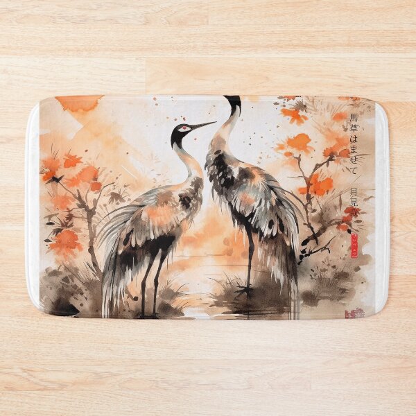Item preview, Japanese, crane, haiku, geisha, sunset, watercolor, painting, sunrise, japan, nihonga, sumi-e, zen, sakura, floral, cherry blossom designed and sold by KsaveraArt.