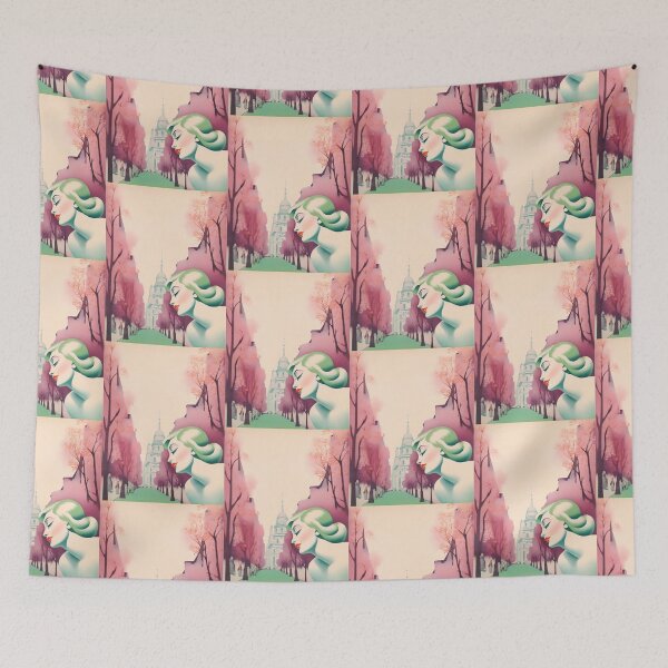 Item preview, French woman. Vintage retro illustration in soft pastel wine colors designed and sold by GoldenTimesCafe.
