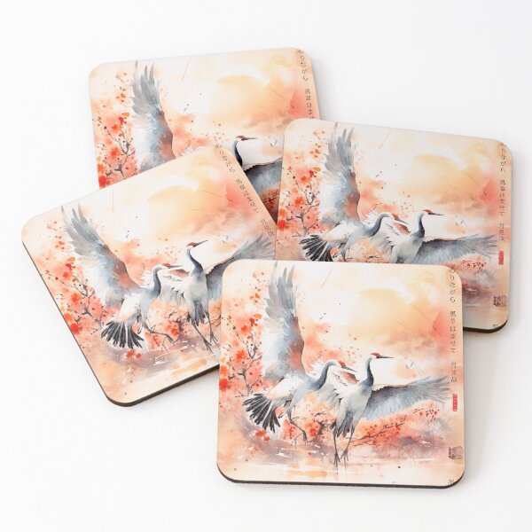 Item preview, Japanese, crane, haiku, geisha, sunset, watercolor, painting, sunrise, japan, nihonga, sumi-e, zen, sakura, floral, cherry blossom designed and sold by KsaveraArt.