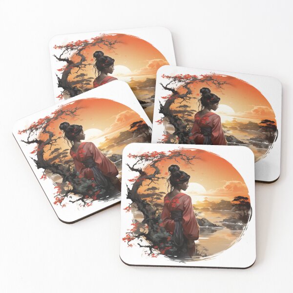 Artikelvorschau, Japanischer Sonnenuntergang mit Geisha-Kunst entworfen und verkauft von WillowandTees.