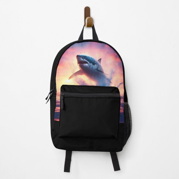 Item preview, A white shark jumping out of the water at sunset. designed and sold by ART-POD-PL.