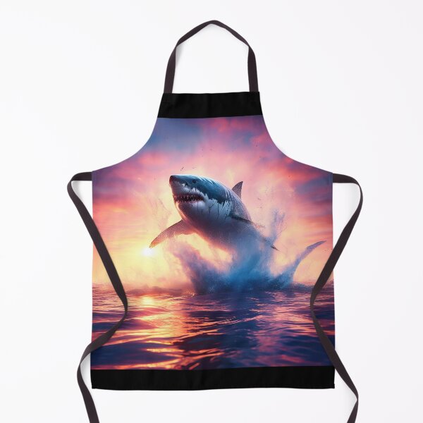 Item preview, A white shark jumping out of the water at sunset. designed and sold by ART-POD-PL.
