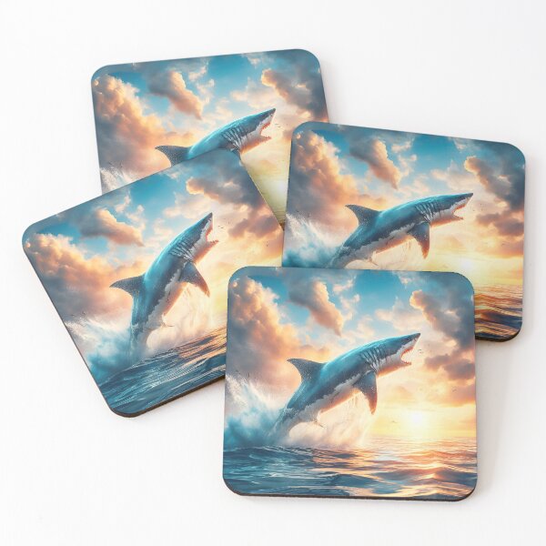 Item preview, white shark, shark, fish, sea, ocean, sea fishing, fishing, sunset, designed and sold by ART-POD-PL.