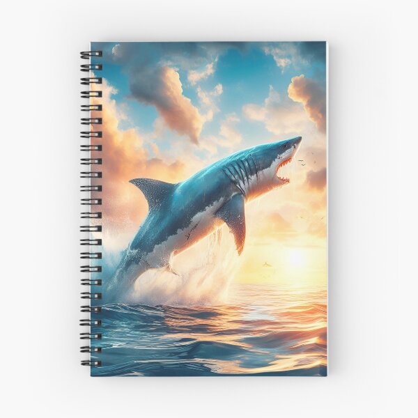 Item preview, white shark, shark, fish, sea, ocean, sea fishing, fishing, sunset, designed and sold by ART-POD-PL.