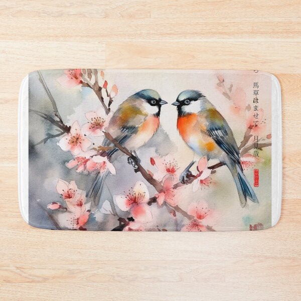 Item preview, Japanese, birds, haiku, geisha, sunset, watercolor, painting, sunrise, japan, nihonga, sumi-e, zen, sakura, floral, cherry blossom designed and sold by KsaveraArt.