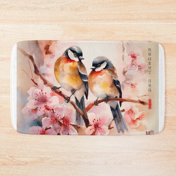 Item preview, Japanese, birds, haiku, geisha, sunset, watercolor, painting, sunrise, japan, nihonga, sumi-e, zen, sakura, floral, cherry blossom designed and sold by KsaveraArt.