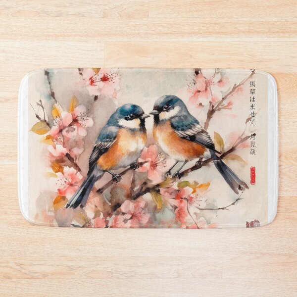 Item preview, Japanese, birds, haiku, geisha, sunset, watercolor, painting, sunrise, japan, nihonga, sumi-e, zen, sakura, floral, cherry blossom designed and sold by KsaveraArt.