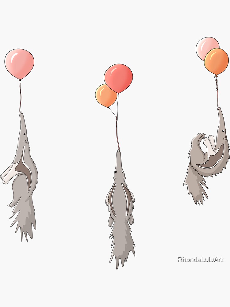 Thumbnail 3 of 3, Sticker, Anteaters Love Balloons designed and sold by RhondaLuluArt.