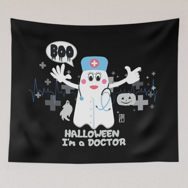 Item preview, BOO Lady Doctor dressed as a GHOST - cute Halloween designed and sold by ArtProjectShop.