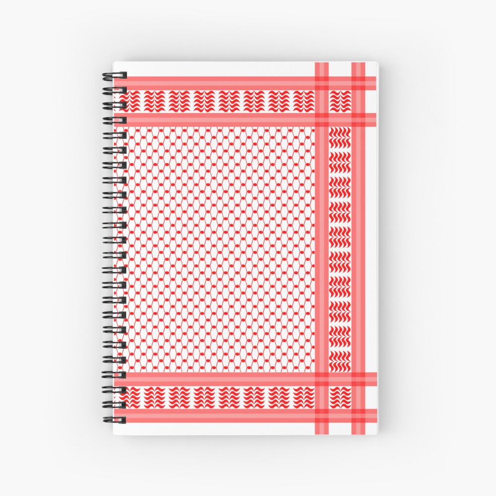 Palestinian Hatta Kufiya Folk Pattern #2-Black, Palestine Arabic  Traditional Keffiyeh Design | Spiral Notebook