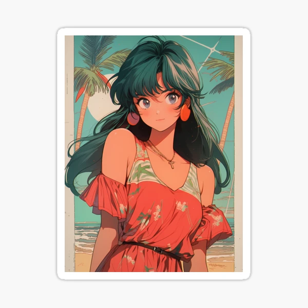 Cute anime 80s beach girl (25)- Retro | Sticker