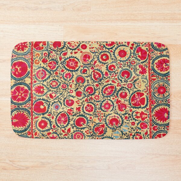 Item preview, ANTIQUE RED BLUE CREAM FLORAL UZBEK SUZANI EMBROIDERY,POMEGRANATE FLOWERS designed and sold by BulganLumini.