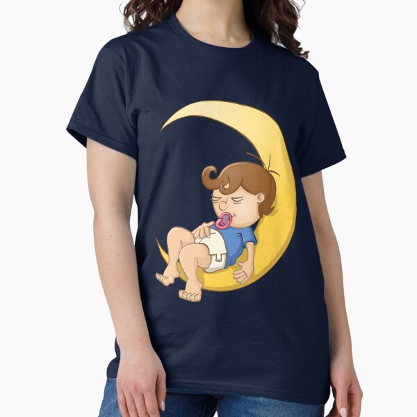 Item preview, Drawing of a sleeping baby boy on the moon designed and sold by Stef Ringoot, cartoons and illustrations.