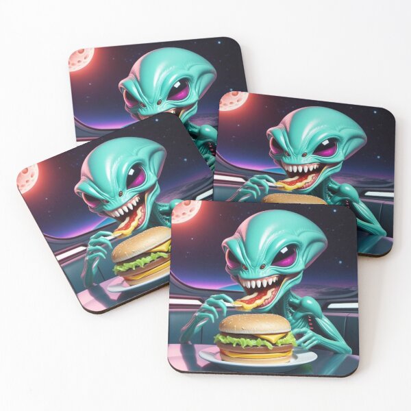Item preview, Happy alien eating a burger in space designed and sold by Wilfried van Dokkumburg.