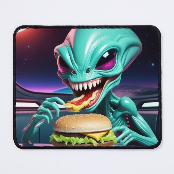 Item preview, Happy alien eating a burger in space designed and sold by Wilfried van Dokkumburg.