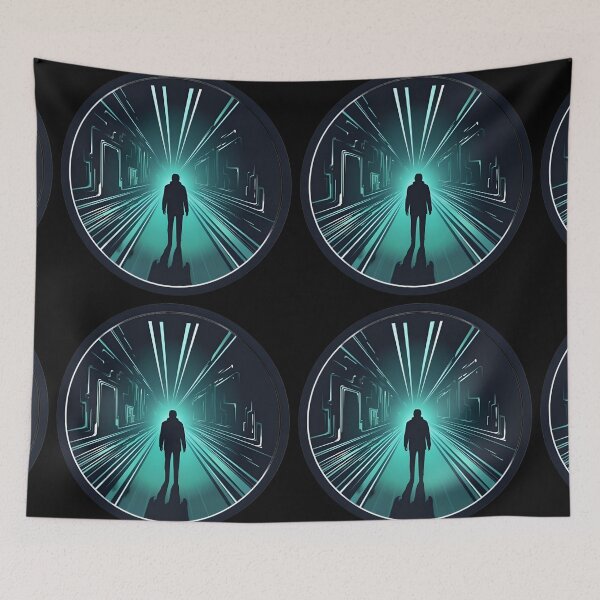 Item preview, Walking in a dark neon tunnel sci-fi designed and sold by AI-Only Creations.