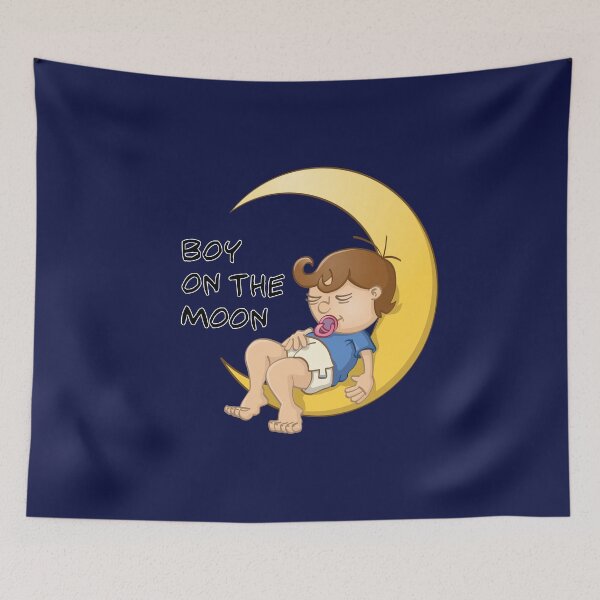 Item preview, illustration of A sleeping baby boy on the moon designed and sold by Stef Ringoot, cartoons and illustrations.