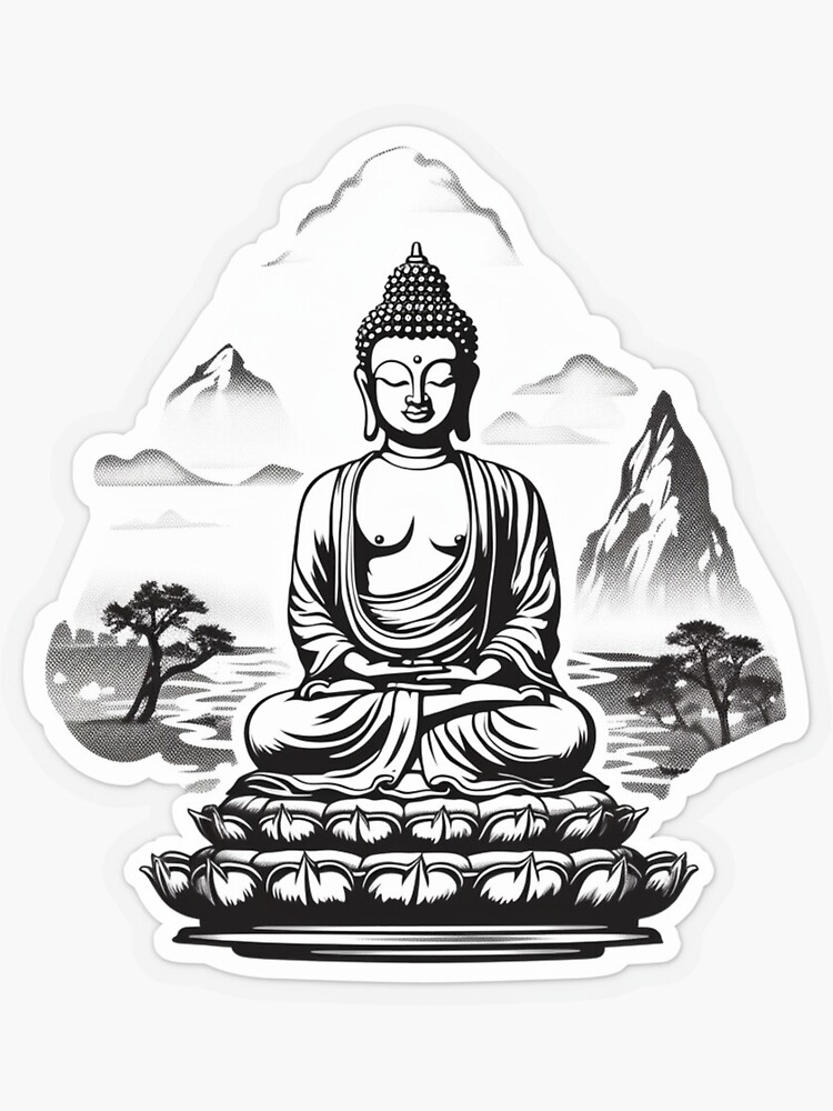 Statue Bouddha Noir Blanc l incarnation de l amour pour la m ditation et l espace Sticker