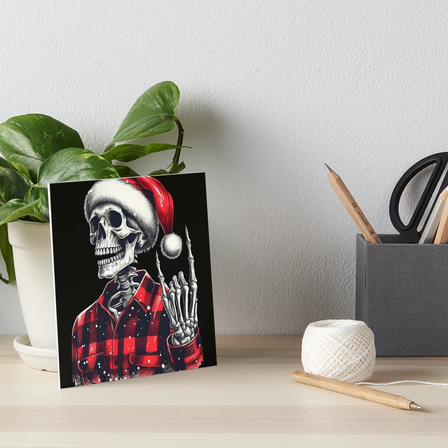 skeleton dressed in a winter hat Christmas Wearing Santa's Hat