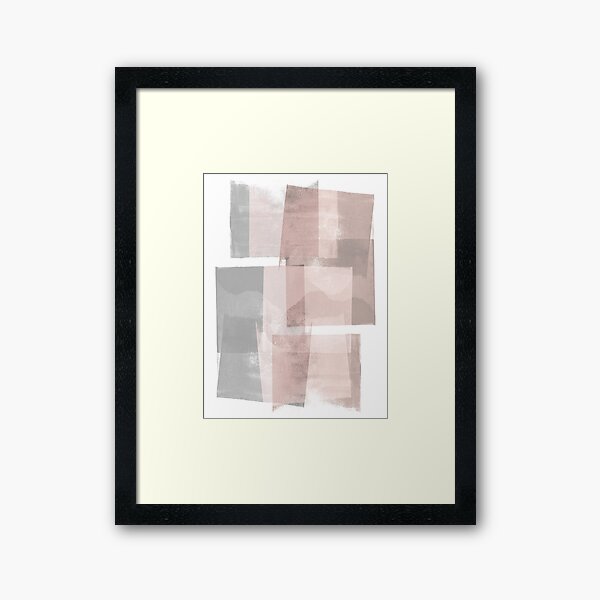 Grey and Pink Geometric Abstract "Building Blocks" Framed Art Print