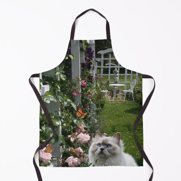 Artikelvorschau, Weiße Katze im Rosengarten und Schmetterlinge entworfen und verkauft von tomorrowsart.