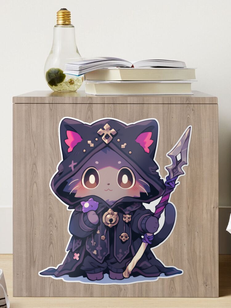 Cute Kawaii Cat Dark Wizard Kitty Sticker for Sale by CozyKawaiiArt