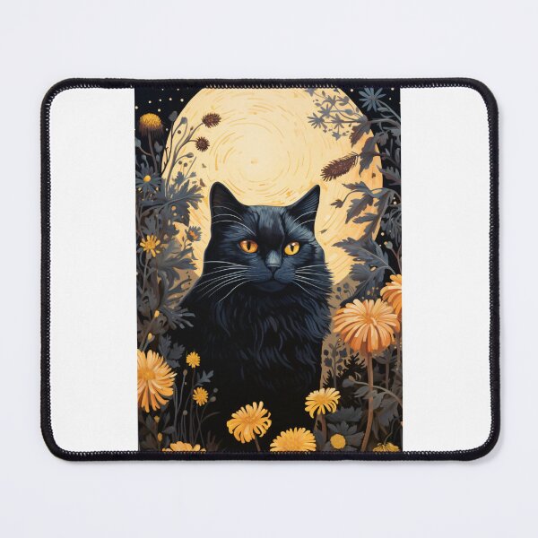 Artikelvorschau, Schwarze Katze mit Blumen im Vollmond entworfen und verkauft von AI-Concepts.
