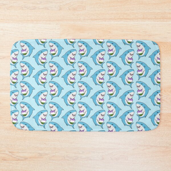Item preview, Pattern of Cute Happy Blahaj Blue Sharks Holding Genderqueer Flag Hearts designed and sold by AroAxel.