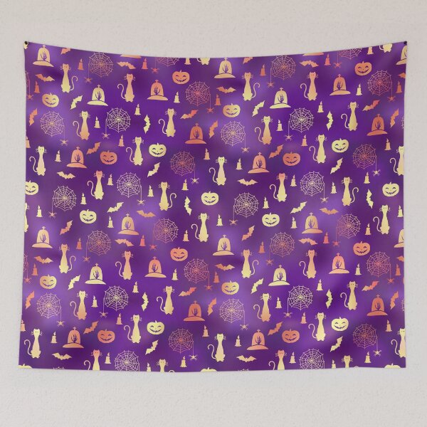Item preview, Happy Halloween Funny Pattern With Pumpkins Bats Cats Candles and Spidernet designed and sold by UniQueensShop.