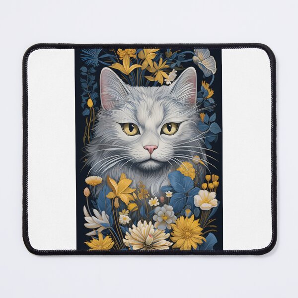 Artikelvorschau, Weiße Katze mit Blumen  entworfen und verkauft von AI-Concepts.