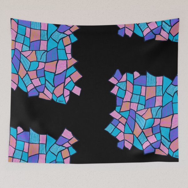 Item preview, Abstract stained glass window (pastel / small patterns / black background) designed and sold by MentaLee.