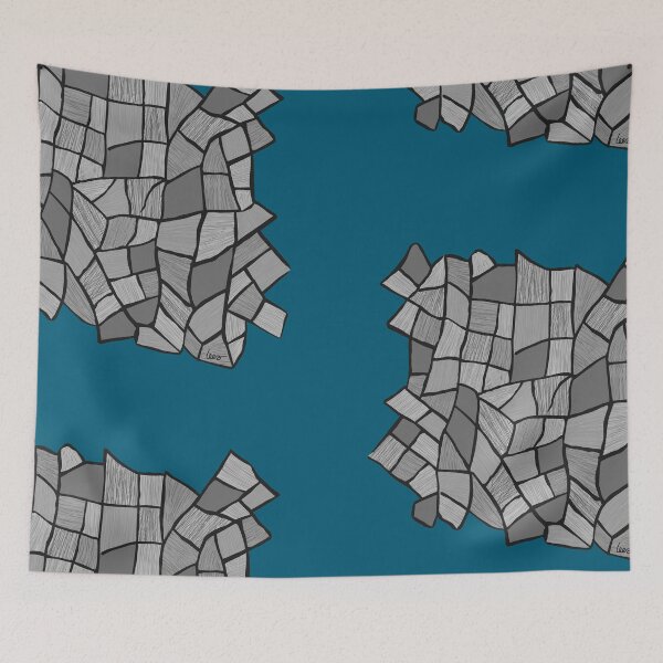 Item preview, Abstract stained glass window (gray / patterns & small / blue background) designed and sold by MentaLee.
