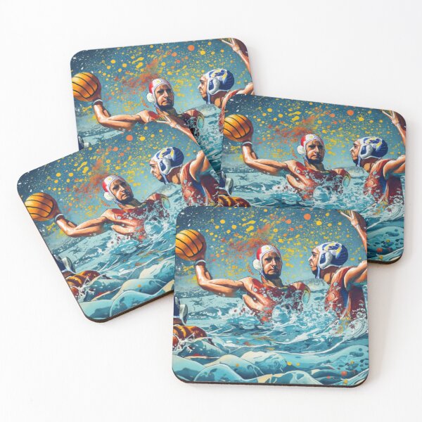 Item preview, Storm in the water. Waterpolo painting, three players in the swimming pool playing waterpolo, art vision designed and sold by waterpoloworld.