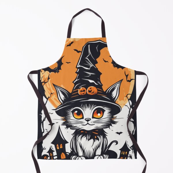 Item preview, Cute Halloween Cat: Witch Hat and Haunted House Delight designed and sold by ArtazaBazaar.