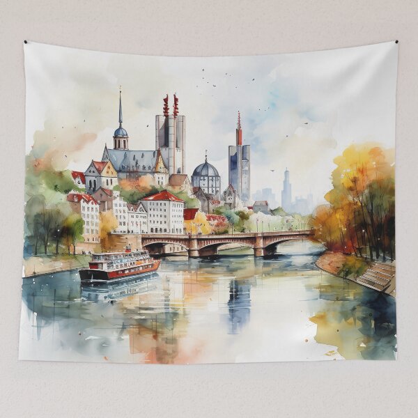 Item preview, Main River's View: Frankfurt in Aquarelle designed and sold by KatVik-Design.