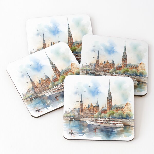 Item preview, Hamburg's Waterside Whispers in Aquarelle designed and sold by KatVik-Design.