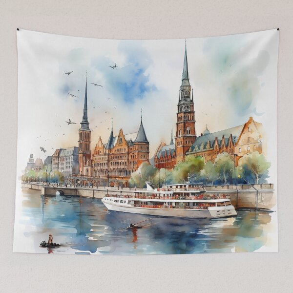 Item preview, Hamburg's Waterside Whispers in Aquarelle designed and sold by KatVik-Design.
