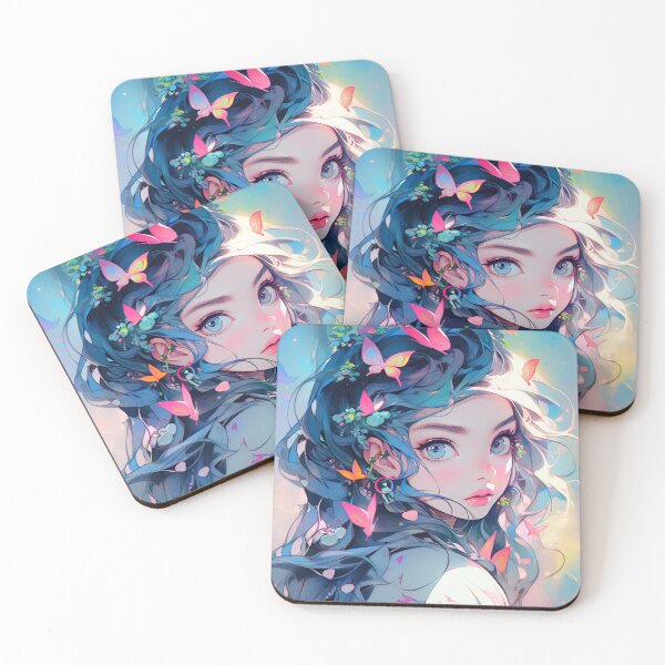 Item preview, Beautiful Blue Hair and Butterflies Anime Girl designed and sold by bubblegoth.