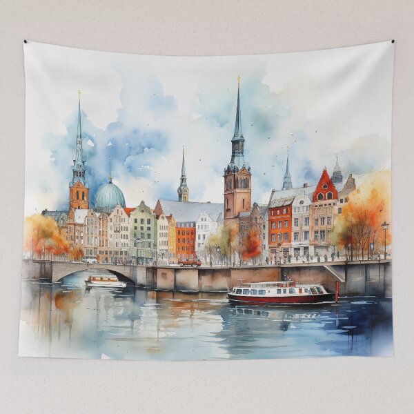 Item preview, Elbe's Embrace: Watercolor Visions of Hamburg designed and sold by KatVik-Design.