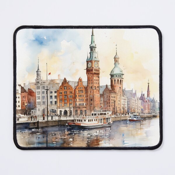 Item preview, Elbe Echoes: Hamburg in Watercolor Glow designed and sold by KatVik-Design.